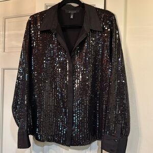 WHBM button up black sequin blouse in a size large.
